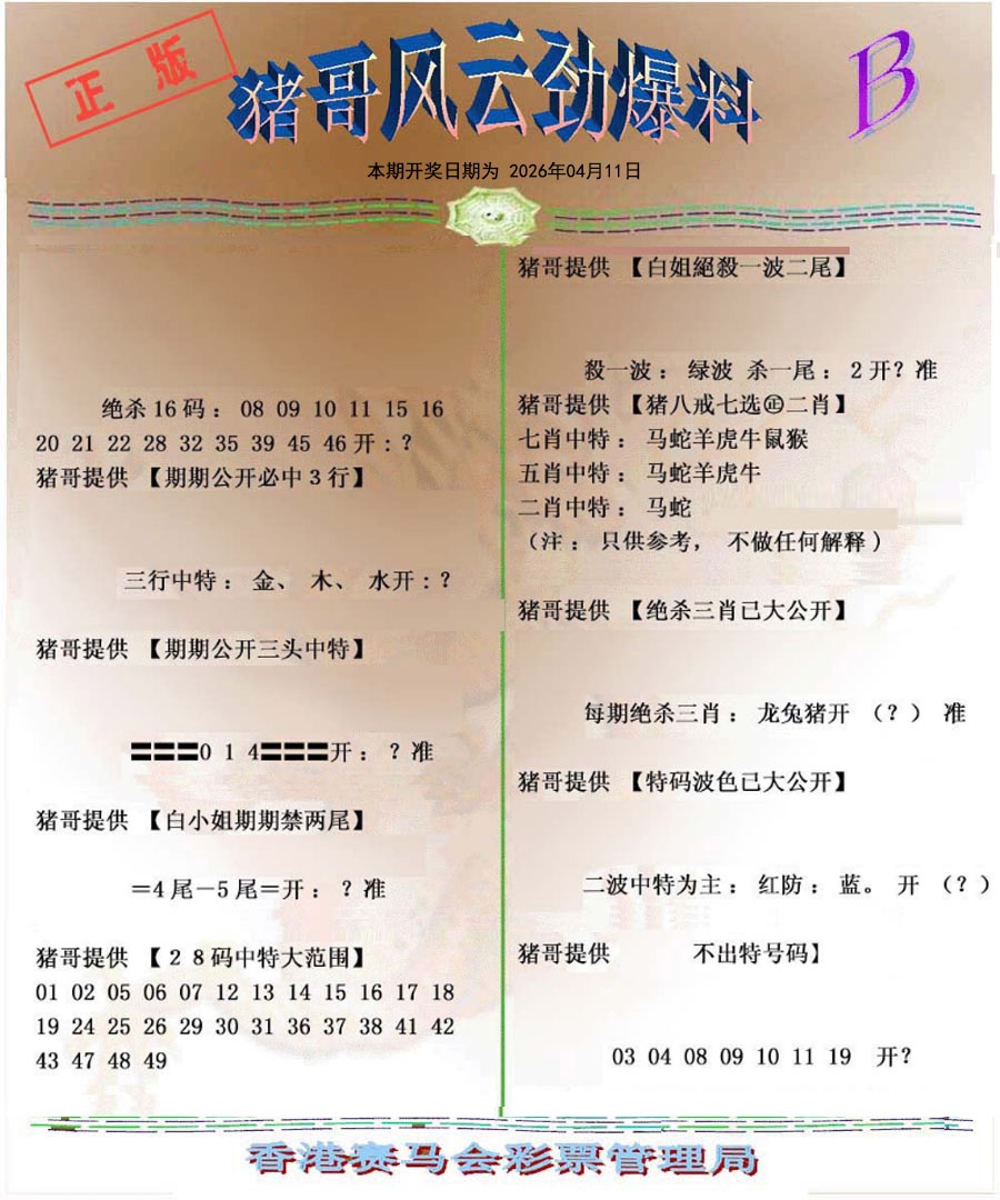 039期猪哥风云劲爆料B[图]